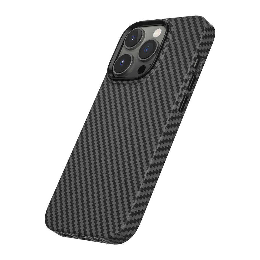 iPhone 14 Pro Max Kılıf Wiwu Karbon Fiber Görünümlü Magsafe Wireless Şarj Özellikli Kabon Kılıf Mavi