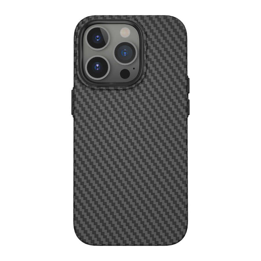iPhone 14 Pro Max Kılıf Wiwu Karbon Fiber Görünümlü Magsafe Wireless Şarj Özellikli Kabon Kılıf Mavi