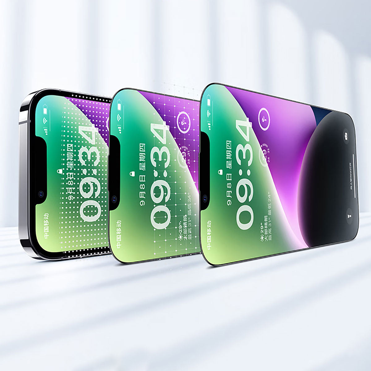 iPhone 14 Pro Wiwu CZ-003 Mavi Işık Teknolojili Hidrofobik ve Oleofobik Parlama Önleyici Cam Ekran Koruyucu Siyah