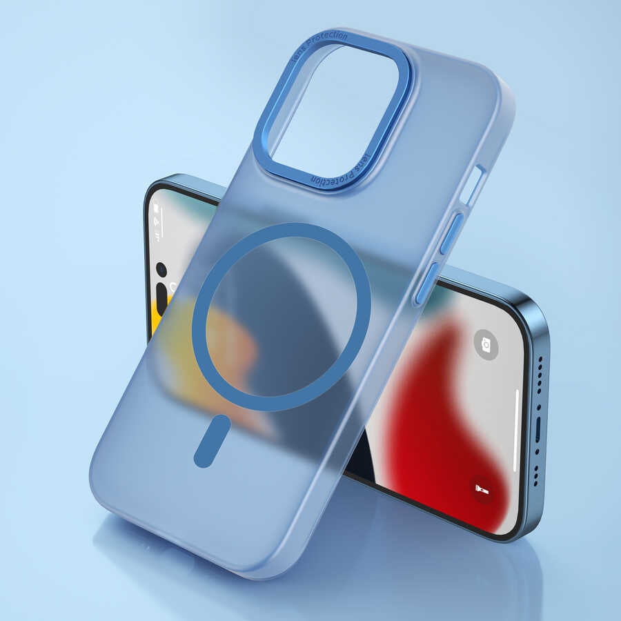iPhone 14 Pro Wiwu Frosted Magnetic Buzlu Sert PC Kılıf Derin Mor