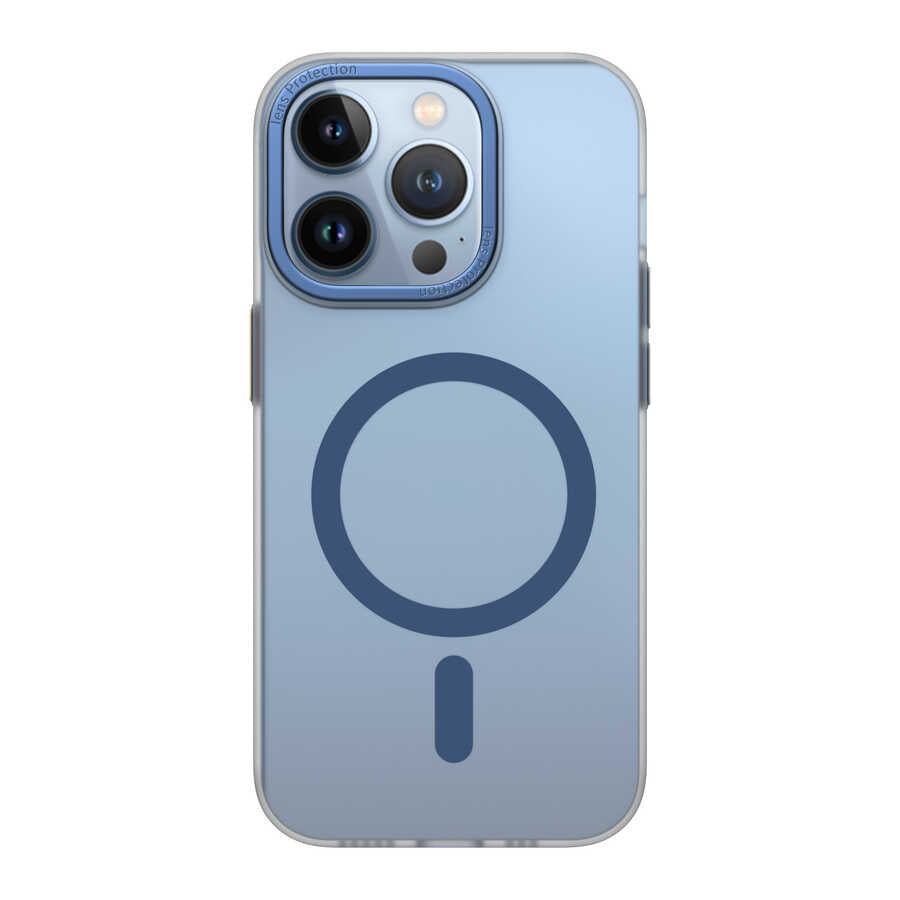iPhone 14 Pro Wiwu Frosted Magnetic Buzlu Sert PC Kılıf Mavi