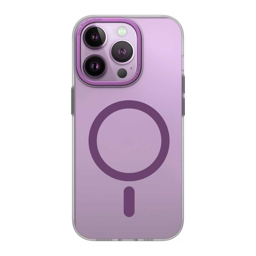 iPhone 14 Pro Wiwu Frosted Magnetic Buzlu Sert PC Kılıf Derin Mor