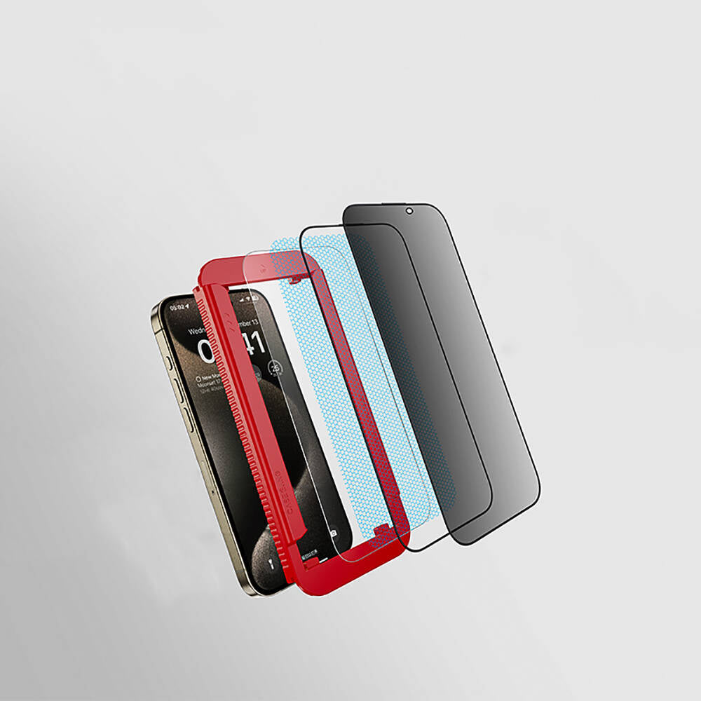 iPhone 15 Casebang Privacy Hayalet Ekran Koruyucu + Kolay Uygulama Aparatı Siyah