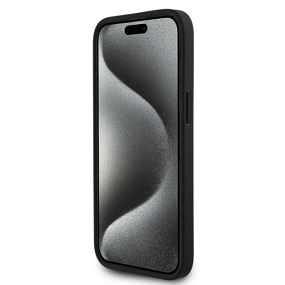 Apple iPhone 15 Kılıf Aston Martin Orjinal Lisanslı M-safe Şarj Özellikli PU Deri Alonso 14 Baskılı Kapak Siyah