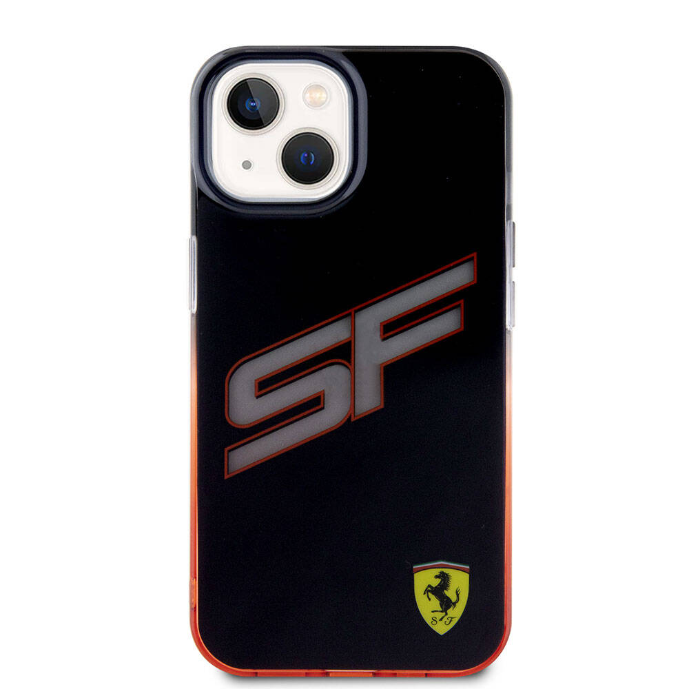 iPhone 15 Kılıf Ferrari Orjinal Lisanslı Transparan SF Yazılı Kenarları Renk Geçişli Kılıf Siyah