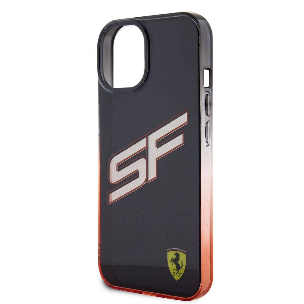 iPhone 15 Kılıf Ferrari Orjinal Lisanslı Transparan SF Yazılı Kenarları Renk Geçişli Kılıf Siyah