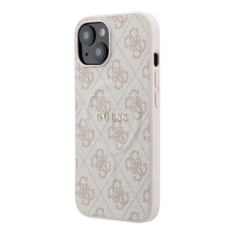 Apple iPhone 15 Kılıf Guess Orjinal Lisanslı M-safe Kabartmalı 4G Desenli Yazı Logolu Kapak Pembe