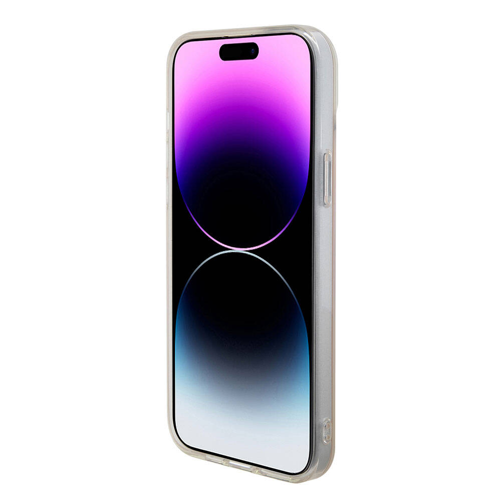 Apple iPhone 15 Kılıf Guess Orjinal Lisanslı Magsafe Şarj Özellikli Yazı Logolu Iridescent Kapak Siyah