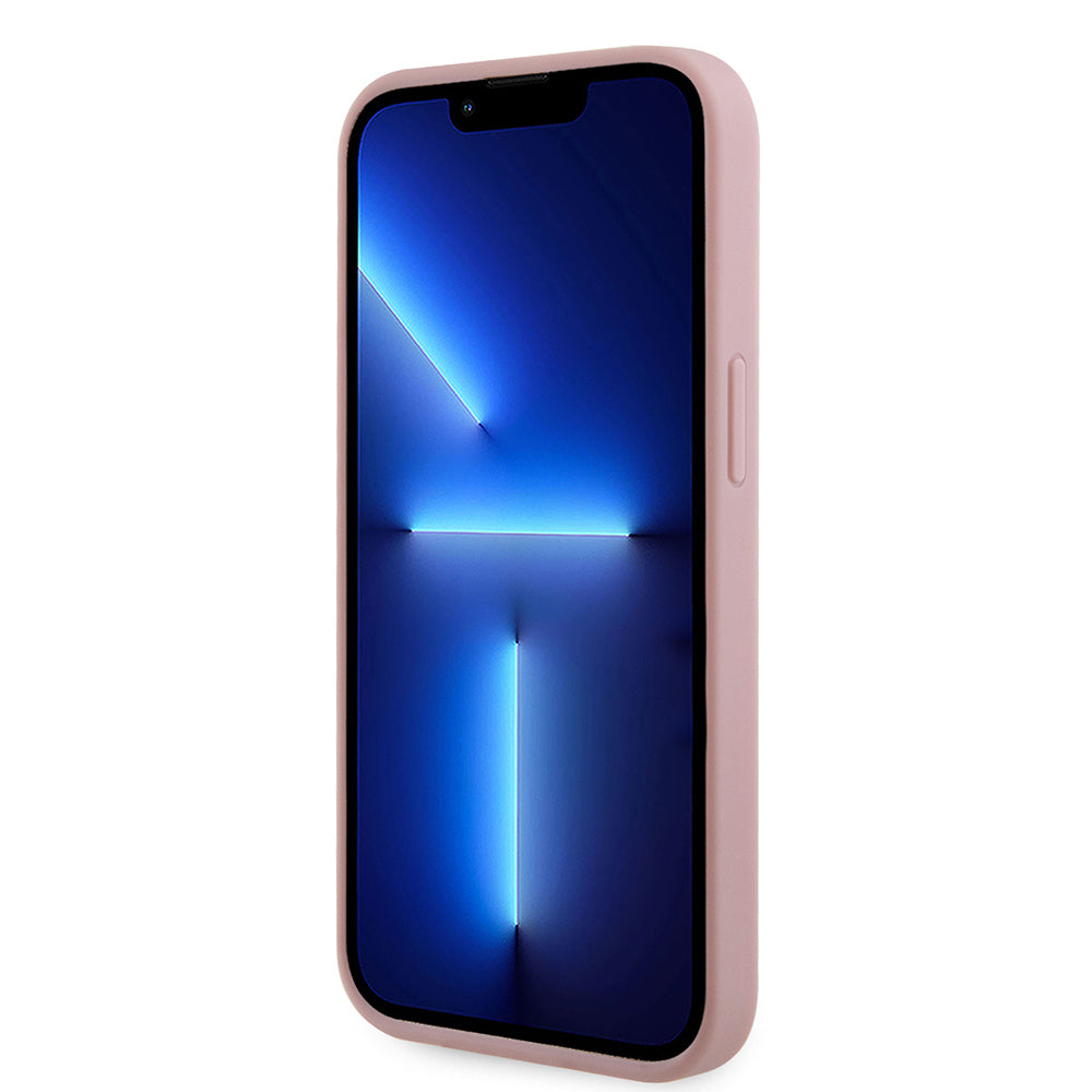 Apple iPhone 15 Kılıf Guess Orjinal Lisanslı Taşlı Arka Yüzey Üçgen Logolu Kapak Pembe