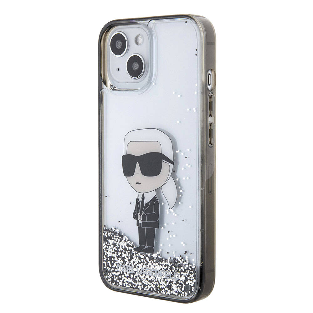 iPhone 15 Kılıf Karl Lagerfeld İkonik Sıvılı Glitter Orjinal Lisanslı Kılıf Renksiz