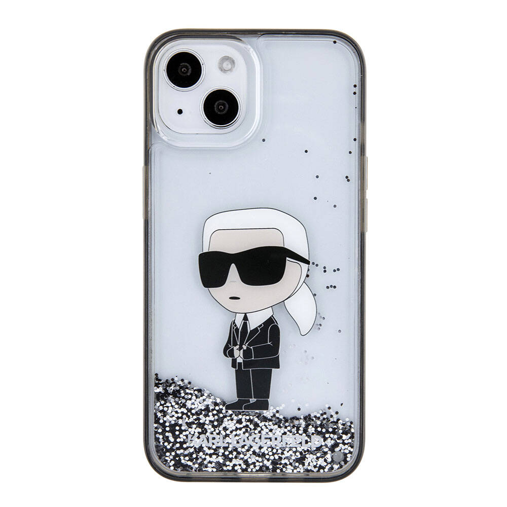 iPhone 15 Kılıf Karl Lagerfeld İkonik Sıvılı Glitter Orjinal Lisanslı Kılıf Renksiz