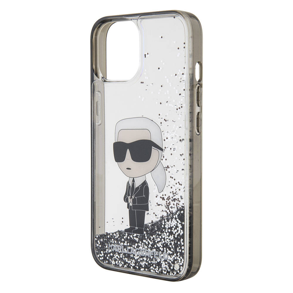 iPhone 15 Kılıf Karl Lagerfeld İkonik Sıvılı Glitter Orjinal Lisanslı Kılıf Renksiz