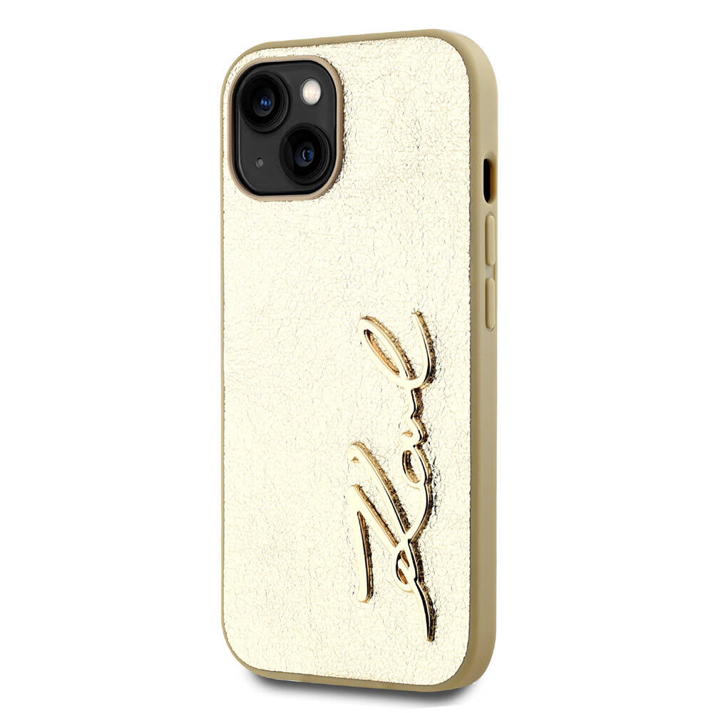 iPhone 15 Kılıf Karl Lagerfeld Orjinal Lisanslı 3D KL Yazılı Tüylü Arka Yüzey Saffiano Rhinestones Kılıf Pembe