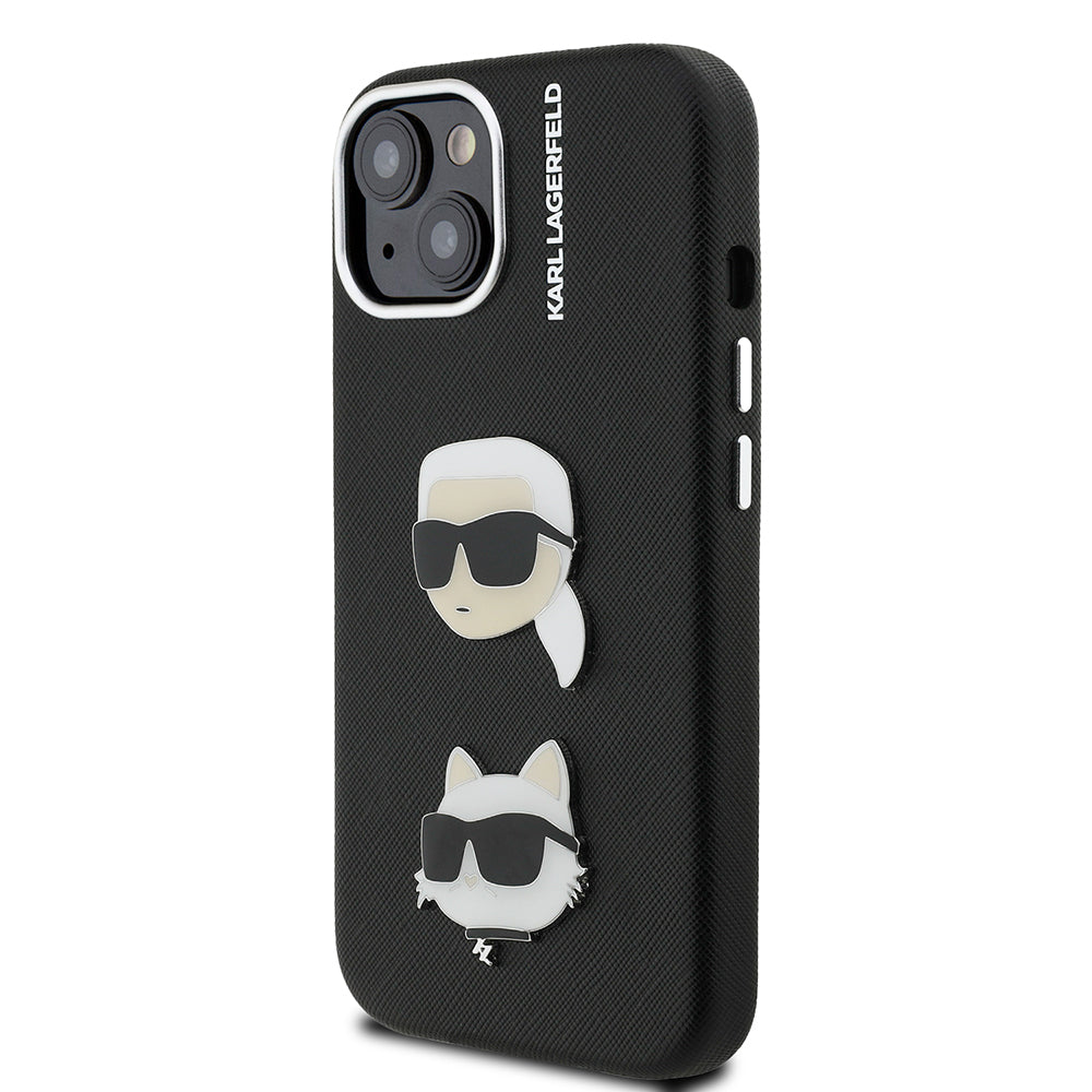 Apple iPhone 15 Kılıf Karl Lagerfeld Orjinal Lisanslı K&C Heads Pin Kapak Siyah