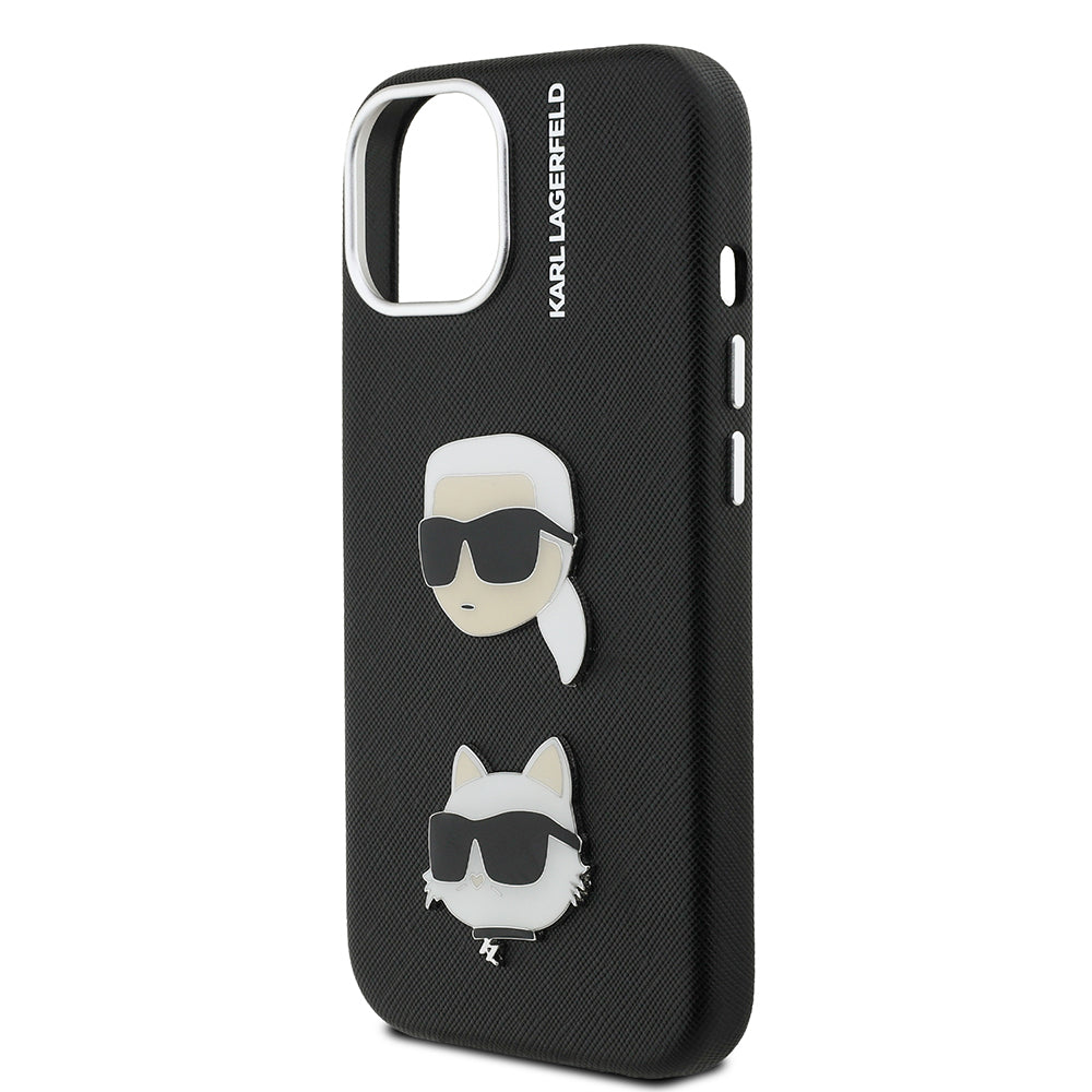 Apple iPhone 15 Kılıf Karl Lagerfeld Orjinal Lisanslı K&C Heads Pin Kapak Siyah