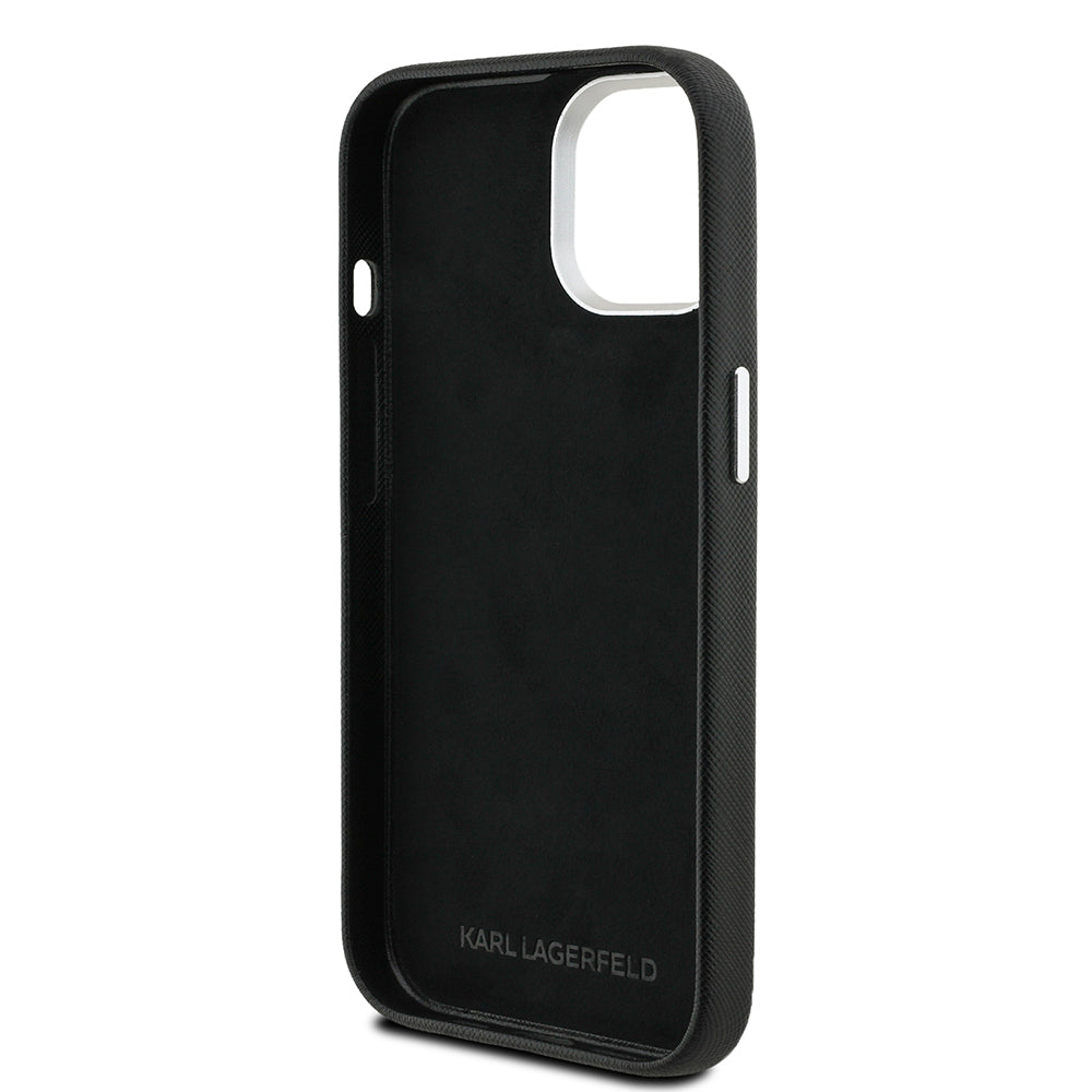 Apple iPhone 15 Kılıf Karl Lagerfeld Orjinal Lisanslı K&C Heads Pin Kapak Siyah