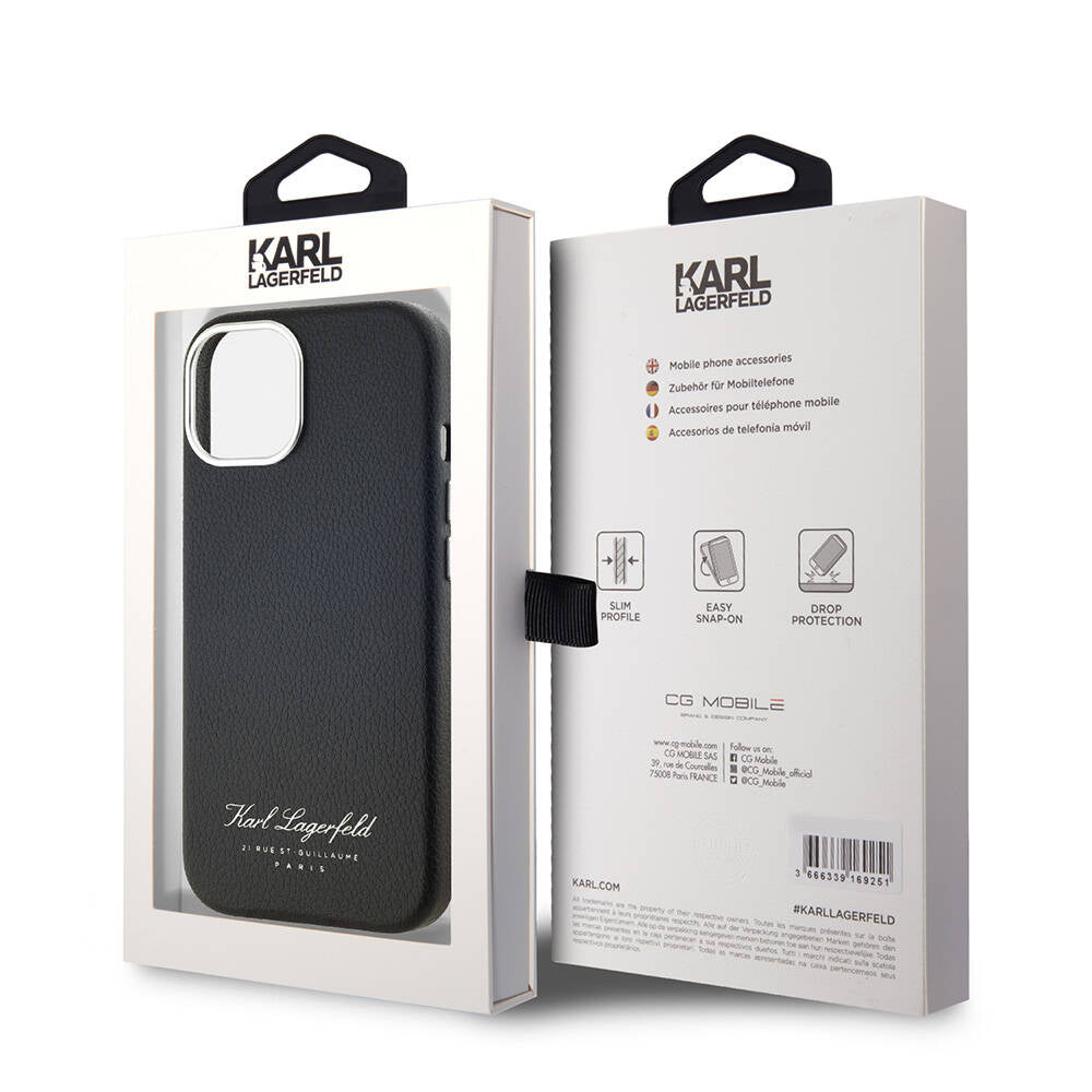 iPhone 15 Kılıf Karl Lagerfeld Orjinal Lisanslı KL Yazılı Hotel Kılıf Siyah