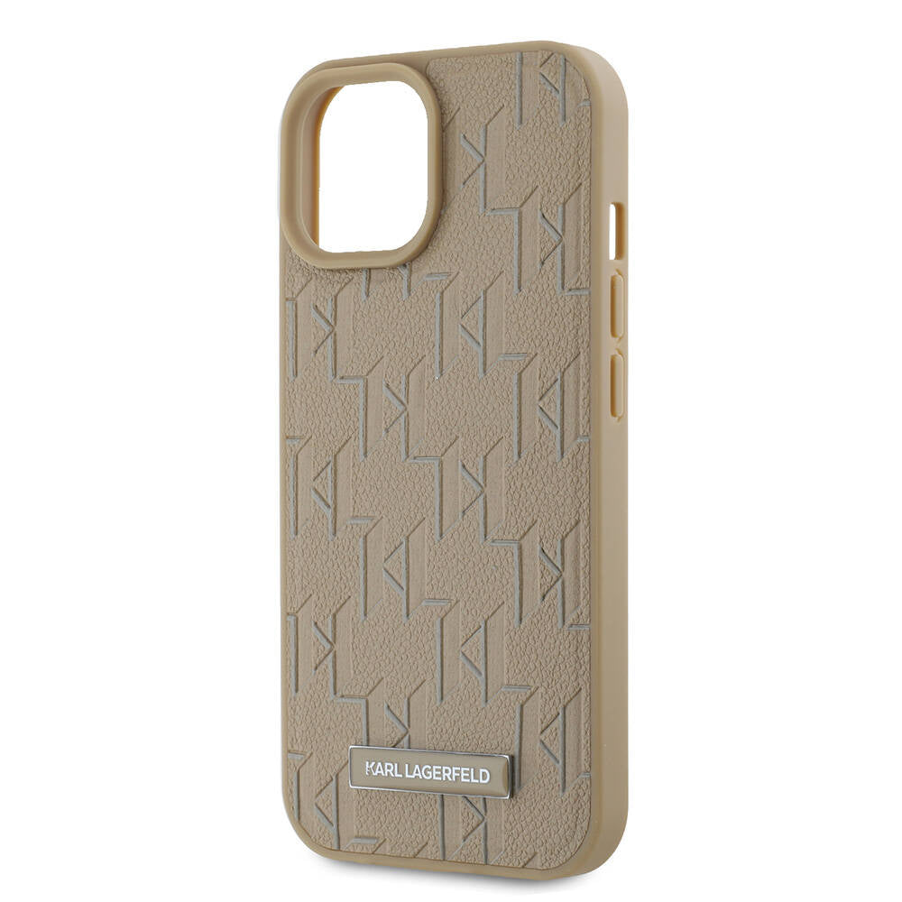 iPhone 15 Kılıf Karl Lagerfeld Orjinal Lisanslı Magsafe Şarj Özellikli KL Yazılı Hot Stamp Kılıf Krem