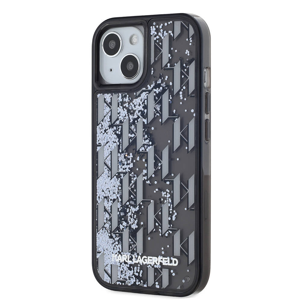 iPhone 15 Kılıf Karl Lagerfeld Orjinal Lisanslı Simli KL Yazılı Monogram Gradıent Kılıf Siyah