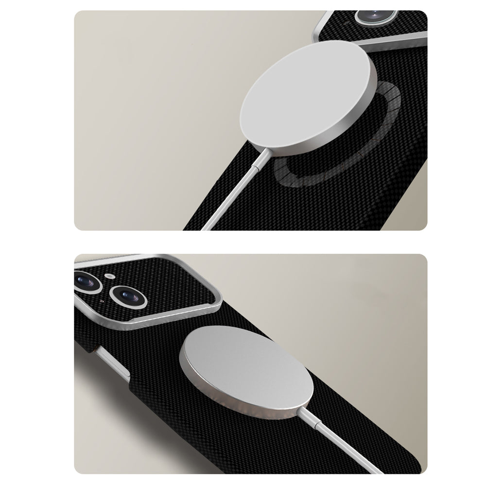 Apple iPhone 15 Kılıf M-Safe Şarj Özellikli Zore Paris Zerre Sert PC Kapak Derin Mor