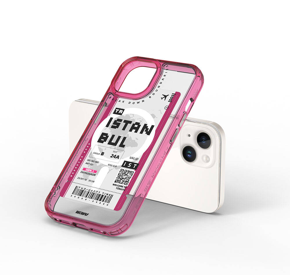 iPhone 15 Kılıf Magsafe Şarj Özellikli Bilet Desenli Wiwu Turkey B Serisi Kılıf Mavi
