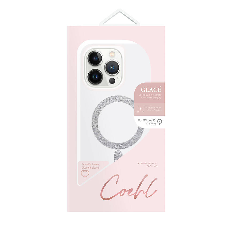 iPhone 15 Kılıf Magsafe Şarj Özellikli Simli Magnetik Coehl Glace Kılıf Gümüş