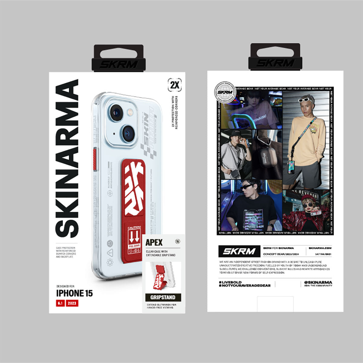 iPhone 15 Kılıf SkinArma Standlı Şeffaf Tasarımlı Apex Kılıf Siyah
