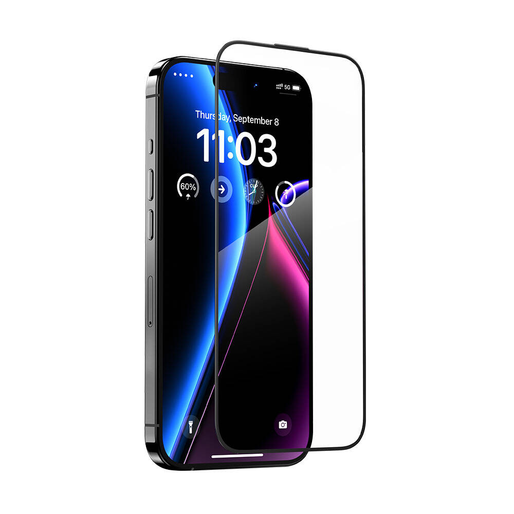 iPhone 15 Plus Benks Glass Warrior Safir Coating Ekran Koruyucu + Kolay Uygulama Aparatlı Siyah