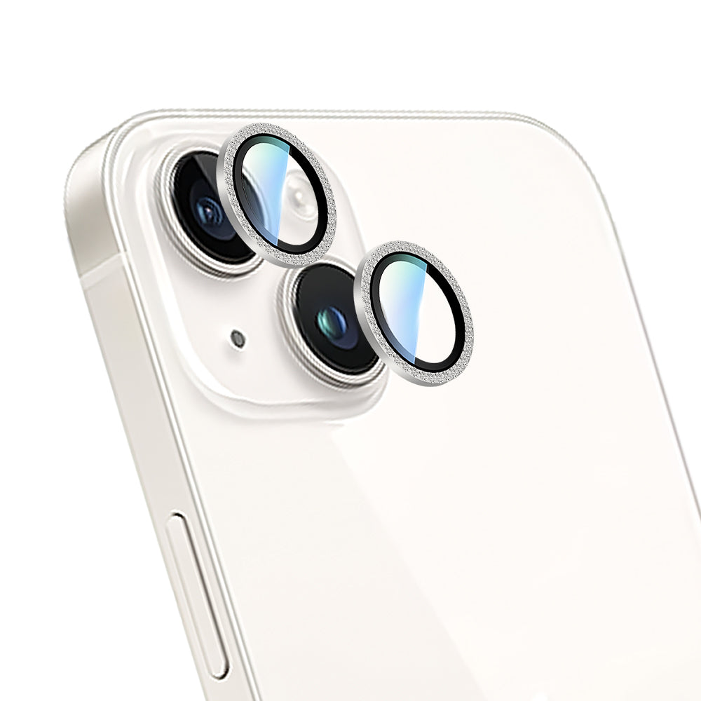 Apple iPhone 15 Plus CaseWorld Alloy Sparkling Diamond Serisi Taşlı Lens Koruyucu  Gümüş