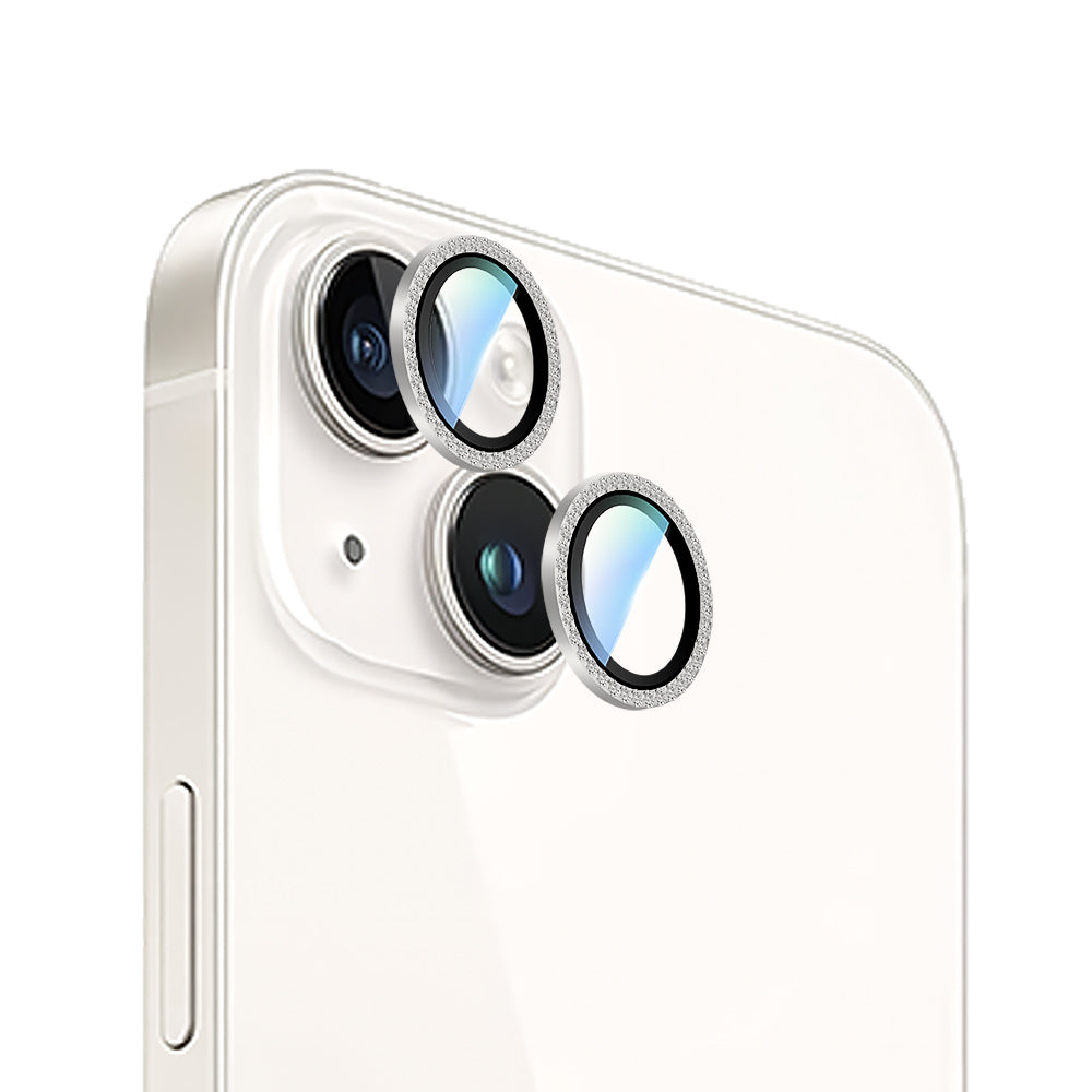 Apple iPhone 15 Plus CaseWorld Alloy Sparkling Diamond Serisi Taşlı Lens Koruyucu  Gümüş