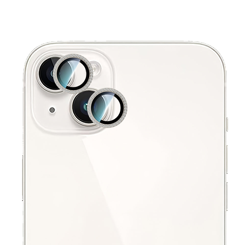 Apple iPhone 15 Plus CaseWorld Alloy Sparkling Diamond Serisi Taşlı Lens Koruyucu  Gümüş