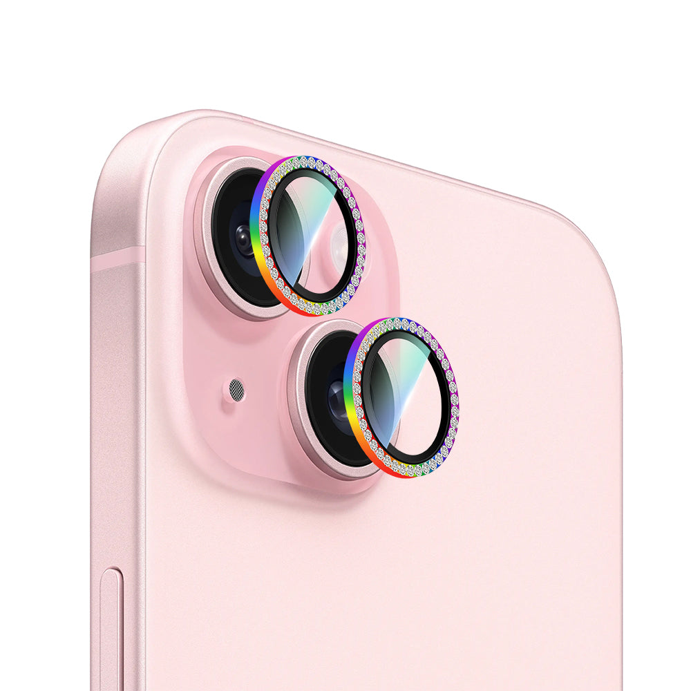 Apple iPhone 15 Plus CaseWorld Alloy Sparkling Diamond Serisi Taşlı Lens Koruyucu  Gümüş