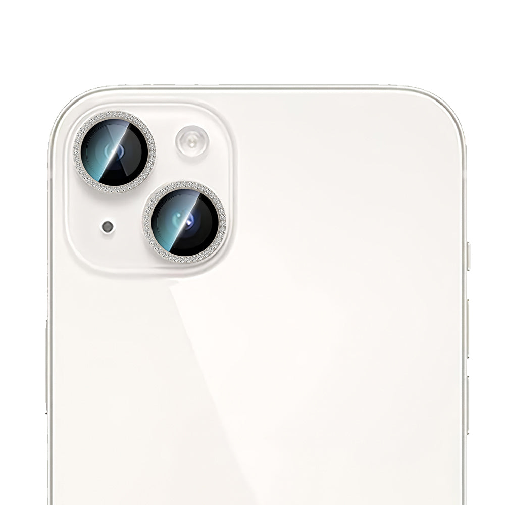 Apple iPhone 15 Plus CaseWorld Alloy Sparkling Diamond Serisi Taşlı Lens Koruyucu  Gümüş