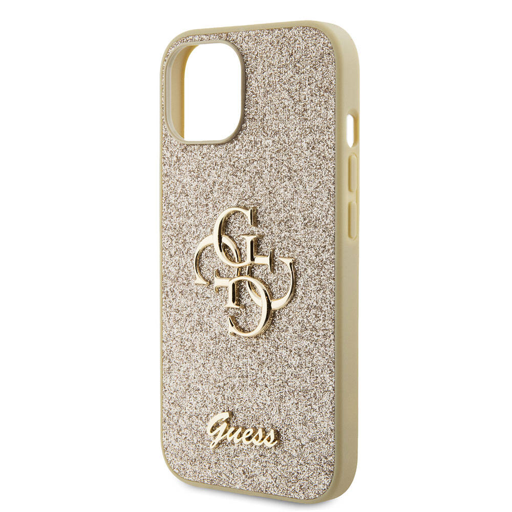 Apple iPhone 15 Plus Kılıf Guess Orjinal Lisanslı 4G Büyük Metal Logolu Glitter Kapak Pembe