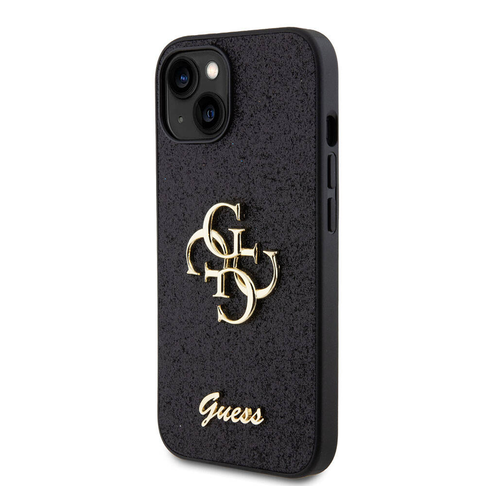 Apple iPhone 15 Plus Kılıf Guess Orjinal Lisanslı 4G Büyük Metal Logolu Glitter Kapak Pembe