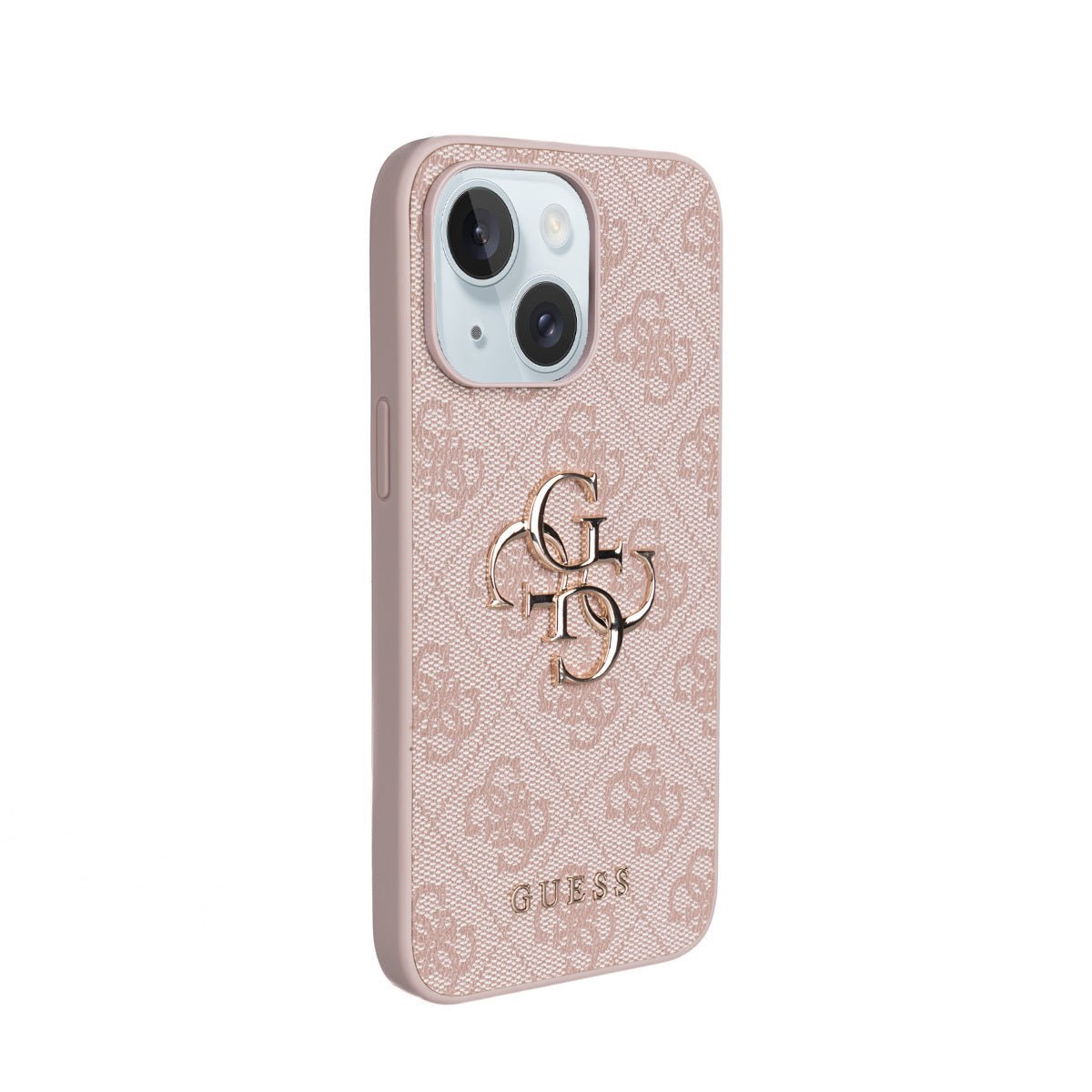 Apple iPhone 15 Plus Kılıf Guess Orjinal Lisanslı PU Deri 4G Büyük Metal Logolu Çapraz Vücut Askılı Kapak Pembe