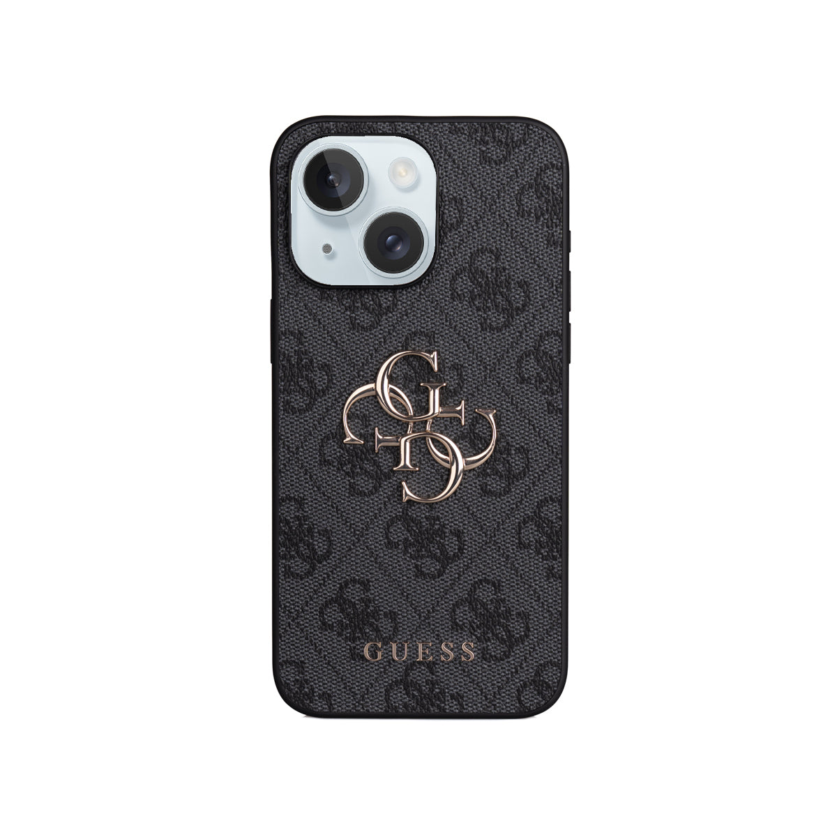 Apple iPhone 15 Plus Kılıf Guess Orjinal Lisanslı PU Deri 4G Büyük Metal Logolu Çapraz Vücut Askılı Kapak Siyah