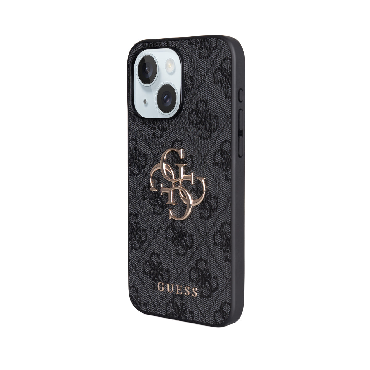 Apple iPhone 15 Plus Kılıf Guess Orjinal Lisanslı PU Deri 4G Büyük Metal Logolu Çapraz Vücut Askılı Kapak Siyah