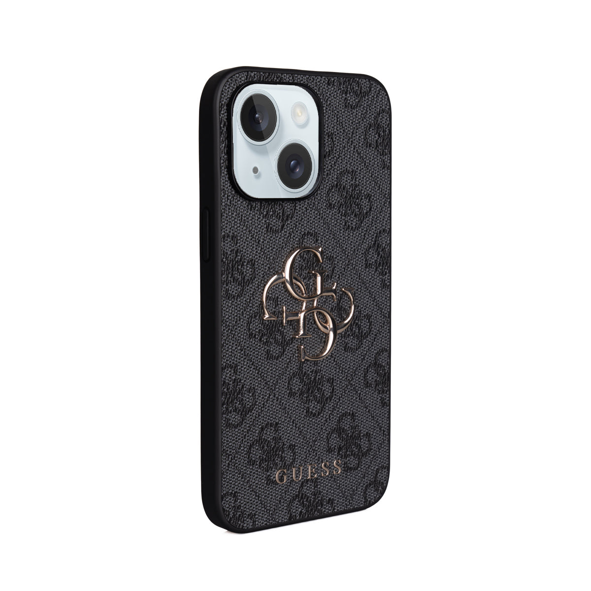 Apple iPhone 15 Plus Kılıf Guess Orjinal Lisanslı PU Deri 4G Büyük Metal Logolu Çapraz Vücut Askılı Kapak Siyah