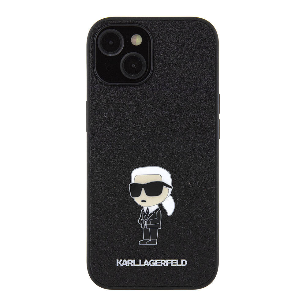 iPhone 15 Plus Kılıf Karl Lagerfeld İkonik Fixed Glitter Metal Logo Orjinal Lisanslı Kılıf Siyah