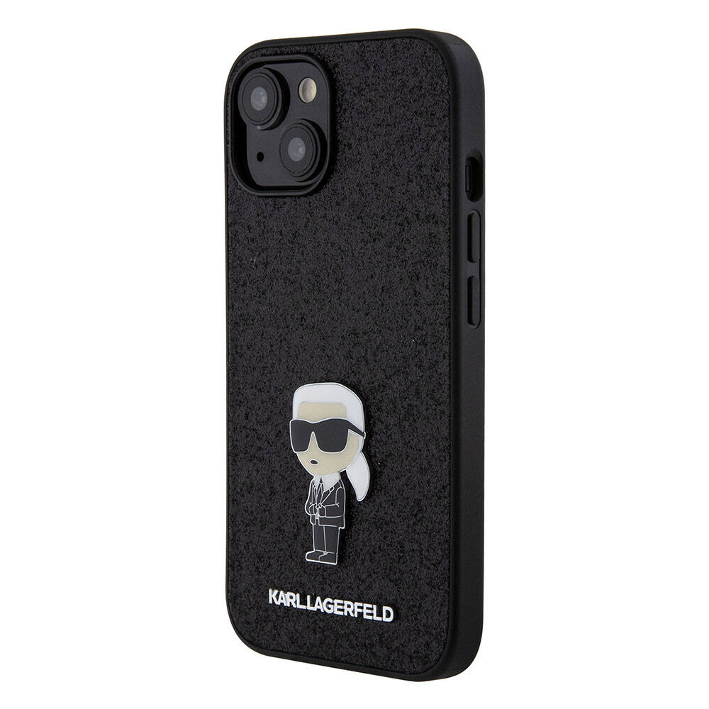 iPhone 15 Plus Kılıf Karl Lagerfeld İkonik Fixed Glitter Metal Logo Orjinal Lisanslı Kılıf Siyah