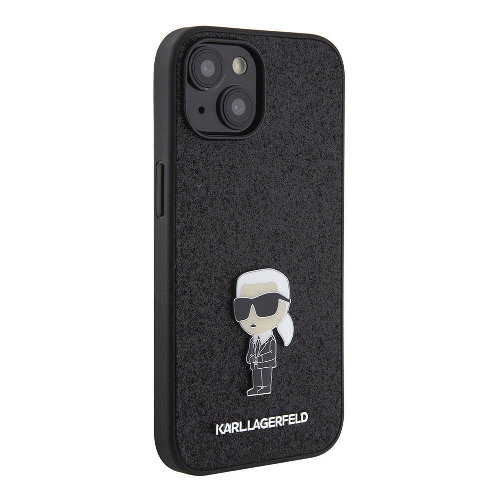 iPhone 15 Plus Kılıf Karl Lagerfeld İkonik Fixed Glitter Metal Logo Orjinal Lisanslı Kılıf Siyah