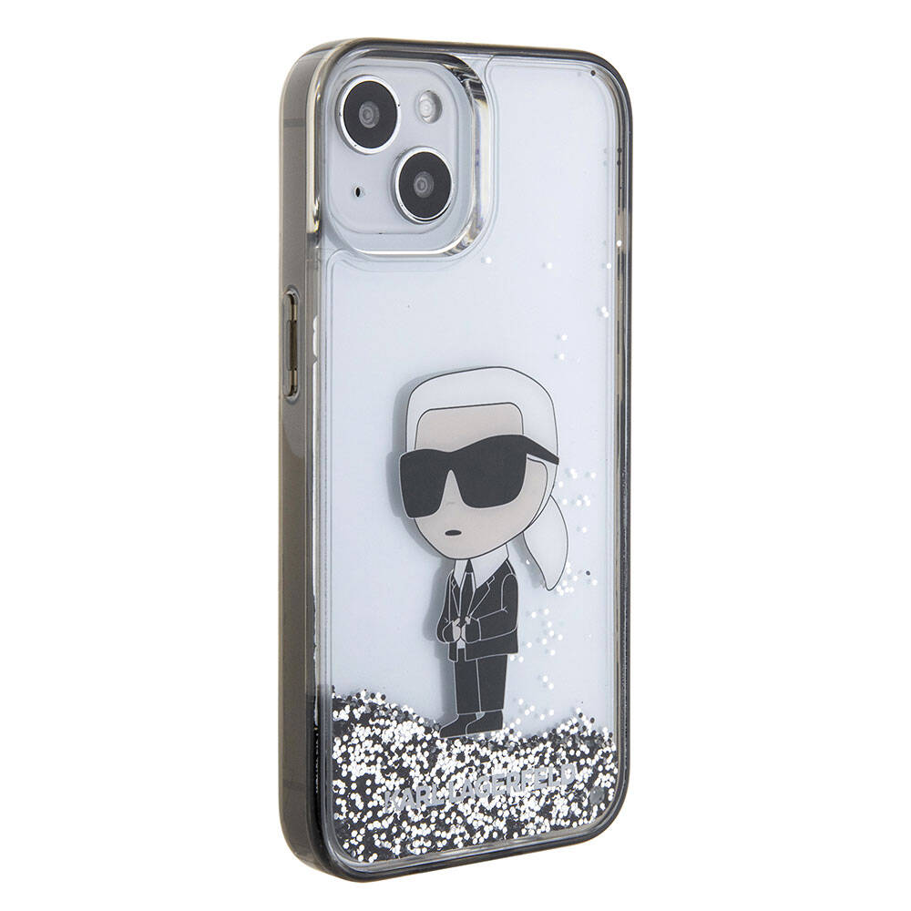 iPhone 15 Plus Kılıf Karl Lagerfeld İkonik Sıvılı Glitter Orjinal Lisanslı Kılıf Renksiz