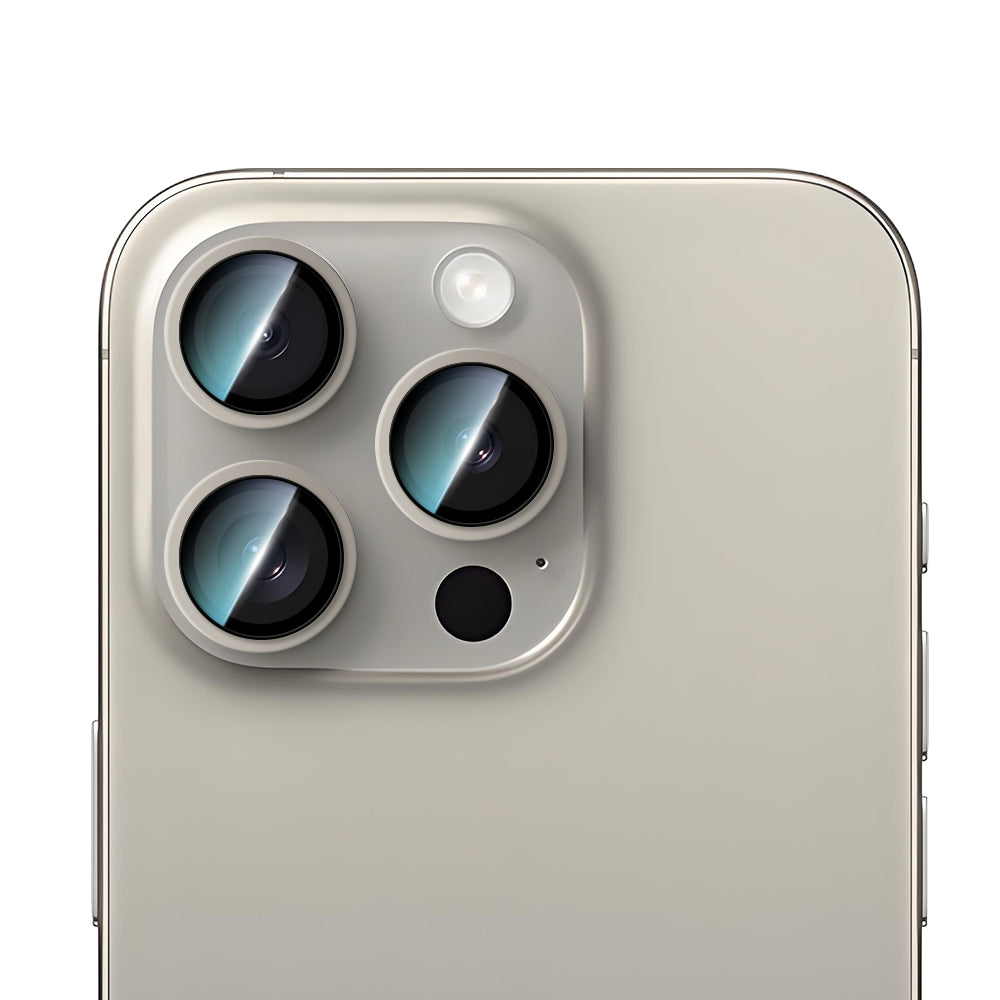 Apple iPhone 15 Pro Max CaseWorld Alloy Serisi Oleofobik Anti Reflective Kamera Lens Koruyucu Titanyum-Gri