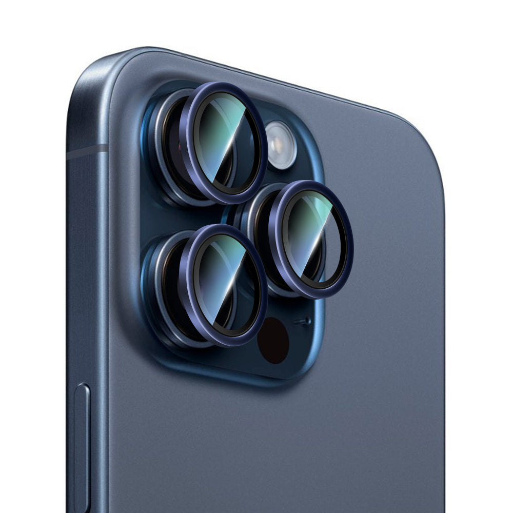 Apple iPhone 15 Pro CaseWorld Alloy Serisi Oleofobik Anti Reflective Kamera Lens Koruyucu Mavi