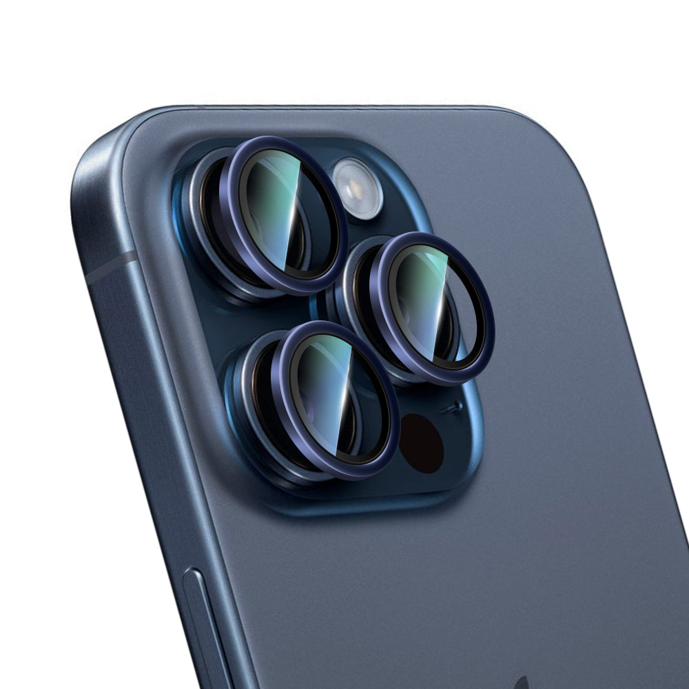 Apple iPhone 15 Pro CaseWorld Alloy Serisi Oleofobik Anti Reflective Kamera Lens Koruyucu Mavi