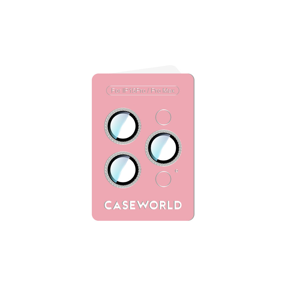 Apple iPhone 15 Pro CaseWorld Alloy Sparkling Diamond Serisi Taşlı Lens Koruyucu Gümüş
