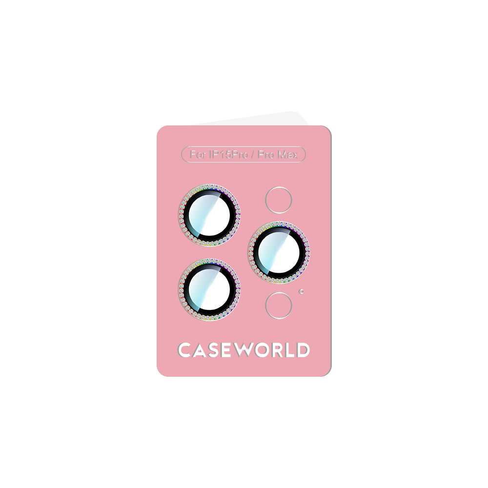 Apple iPhone 15 Pro CaseWorld Alloy Sparkling Diamond Serisi Taşlı Lens Koruyucu Colorful