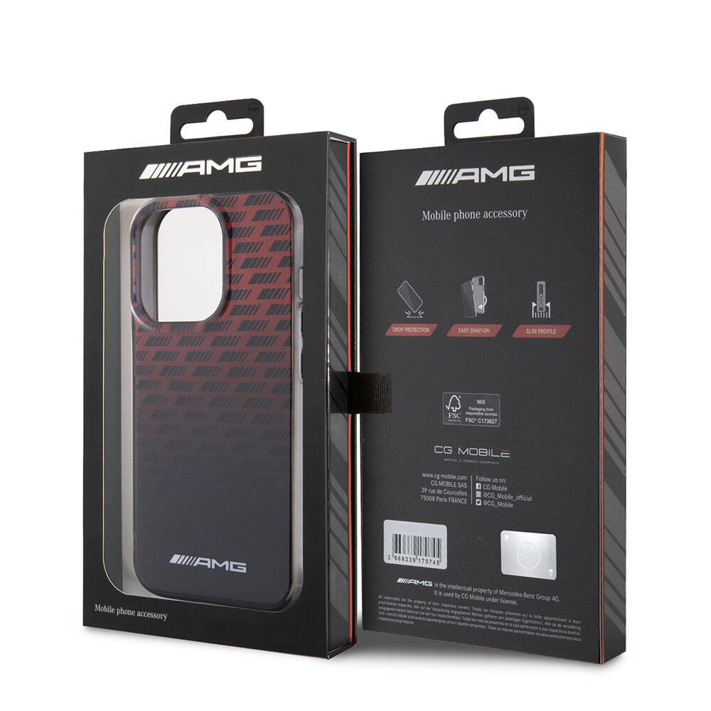 iPhone 15 Pro Kılıf AMG Orjinal Lisanslı Çift Katmanlı Küçük Logolu Dörtgen Şerit Desenli Kılıf Siyah
