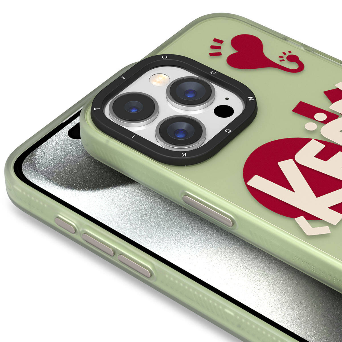 iPhone 15 Pro Kılıf Desenli Youngkit Happy Hearth Serisi Kılıf Su Yeşil